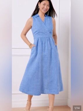 Talbots Blue Sleeveless Linen Dress